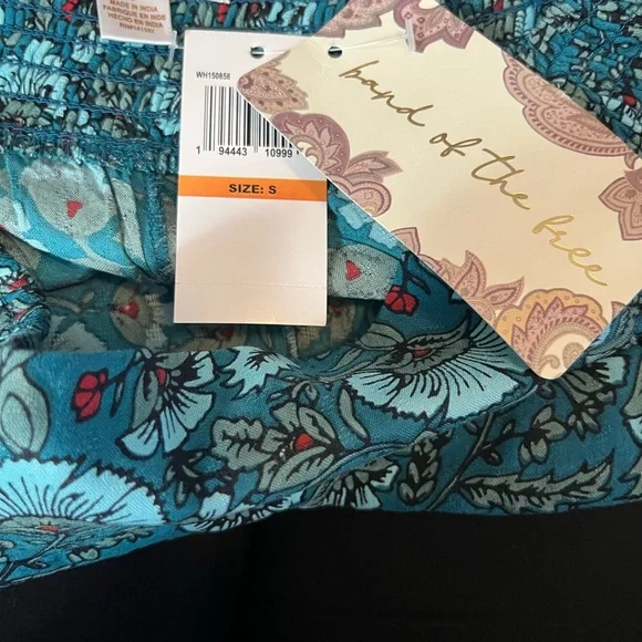 Band of the Free Elise Teal Floral Wide Leg Cinched Waist Pants New S - Picture 5 of 8